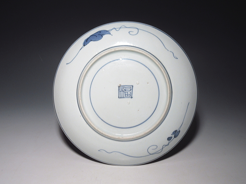 古伊万里　藍九谷　滝山水文　七寸皿　５枚組【寛文】
