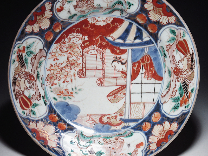 古伊万里　元禄色絵　元禄美人文　九寸皿【元禄】