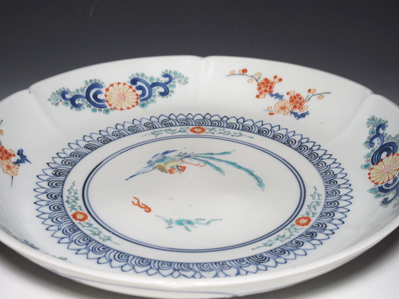 古伊万里　柿右衛門　鳳凰花文　七寸皿【延宝】
