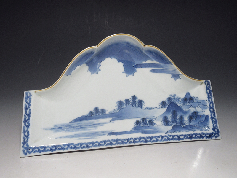 古伊万里　藍柿右衛門　山水文　富士山形変形皿【延宝】