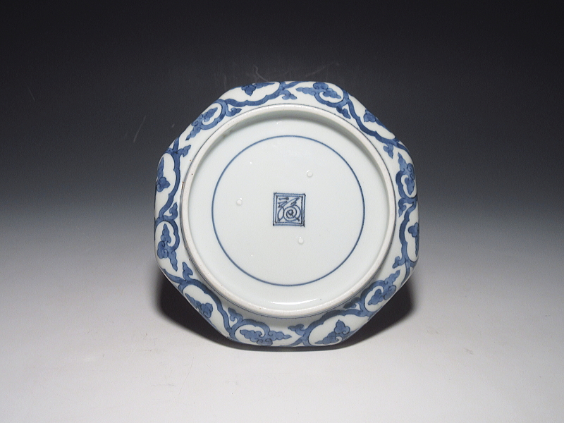 古伊万里　柿右衛門　赤玉青玉鳳凰文　面取皿【延宝】