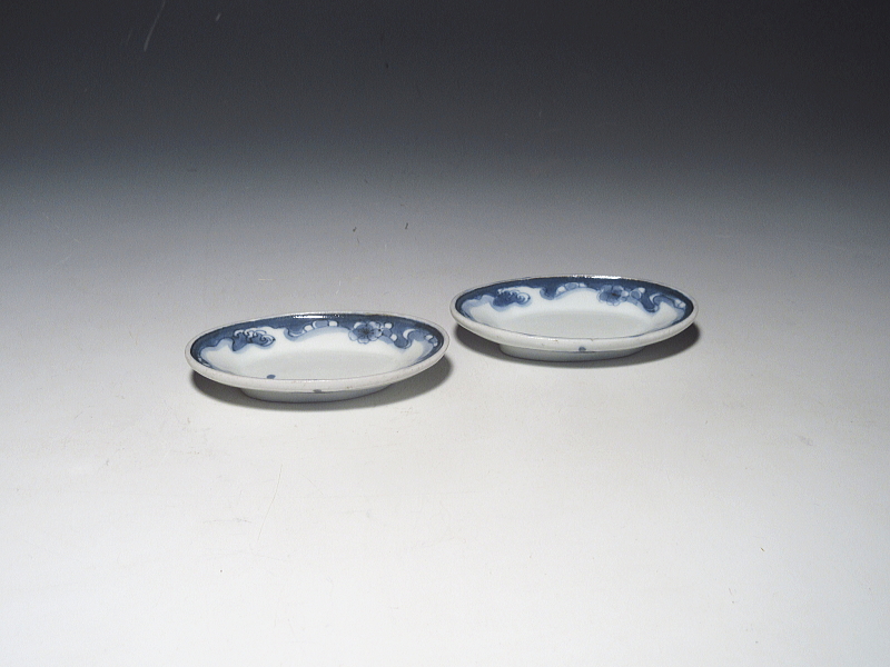 古伊万里　染付　桜花流水文　楕円形豆皿【享保】その２