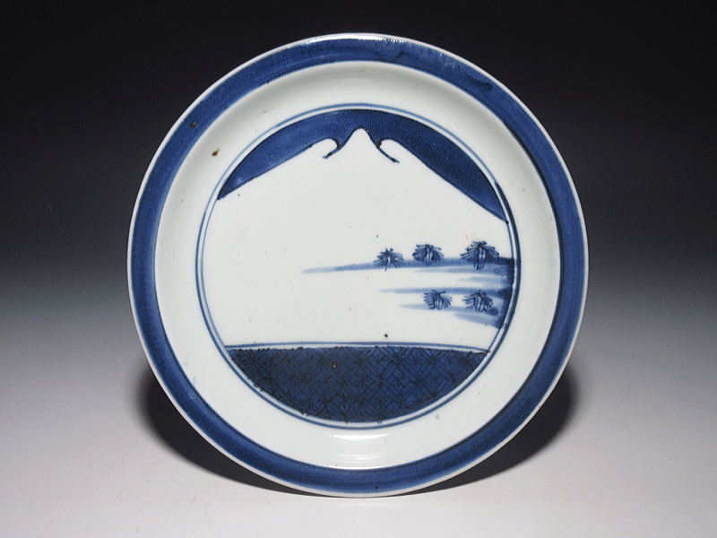 古伊万里　藍九谷　富士山文　六寸強皿【寛文】