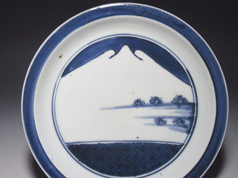 古伊万里 藍九谷 富士山文 六寸強皿【寛文】