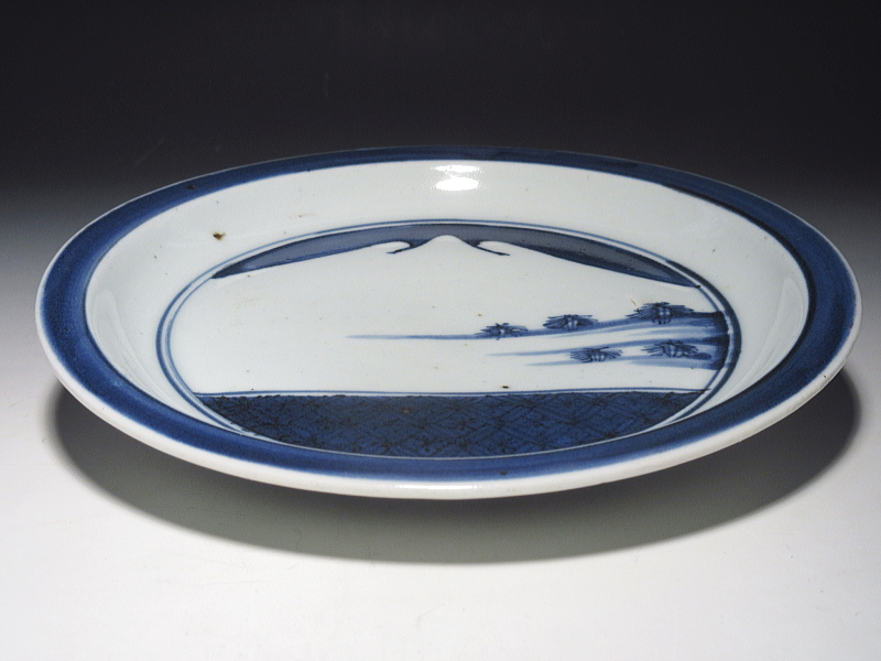 古伊万里 藍九谷 富士山文 六寸強皿【寛文】