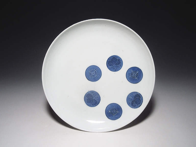 古伊万里　藍九谷　丸文繋ぎ　七寸皿【寛文】
