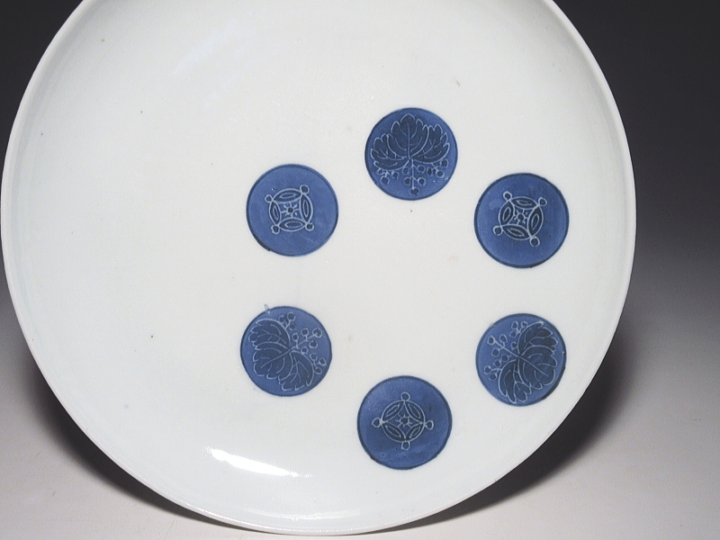 古伊万里　藍九谷　丸文繋ぎ　七寸皿【寛文】