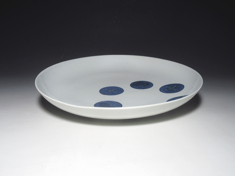 古伊万里　藍九谷　丸文繋ぎ　七寸皿【寛文】