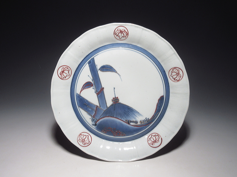 古伊万里　古九谷　赤金銀彩　竹東屋文　七寸皿【明暦～寛文】