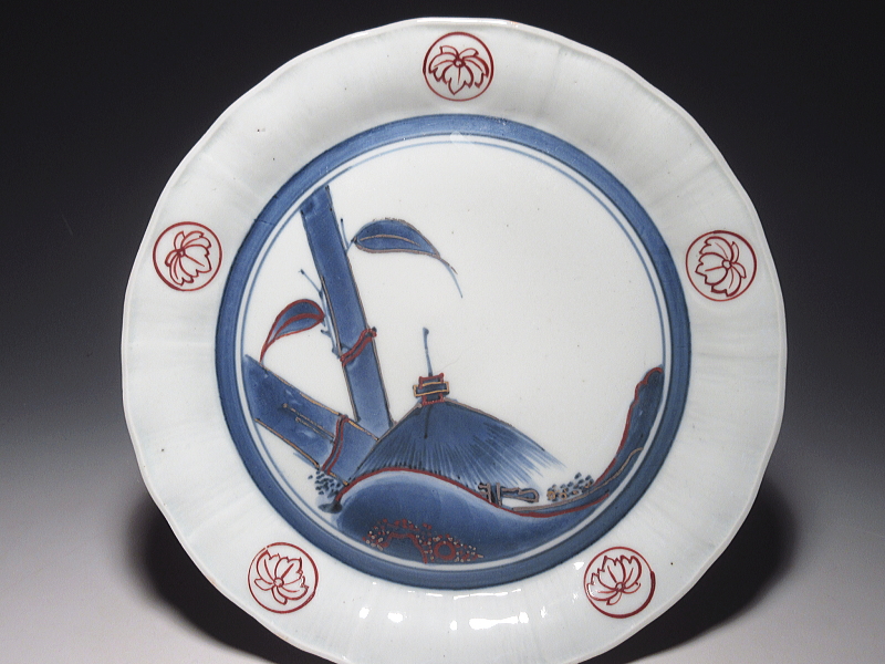 古伊万里　古九谷　赤金銀彩　竹東屋文　七寸皿【明暦～寛文】