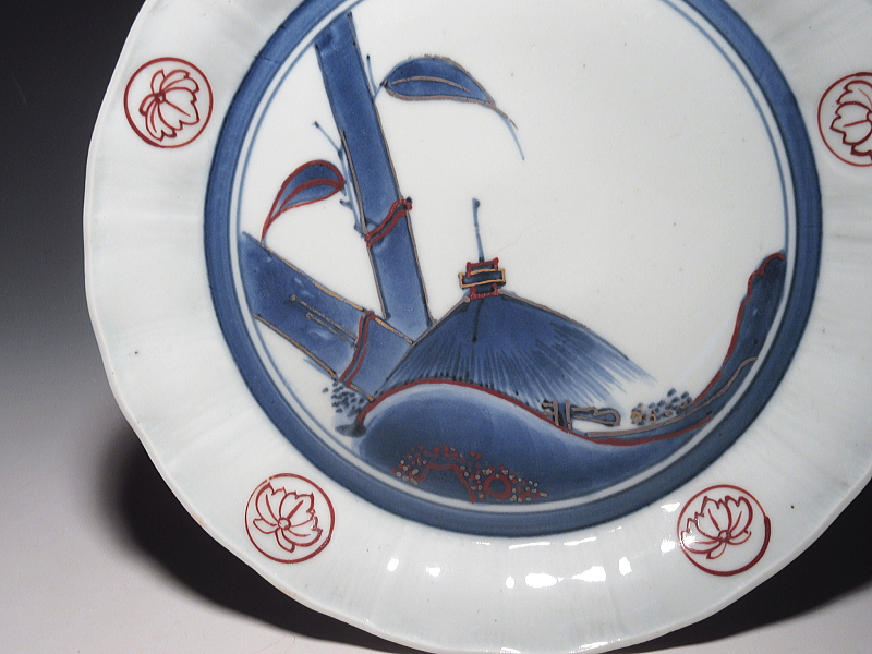 古伊万里　古九谷　赤金銀彩　竹東屋文　七寸皿【明暦～寛文】