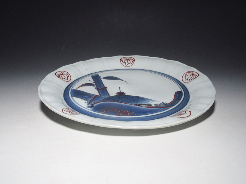 古伊万里　古九谷　赤金銀彩　竹東屋文　七寸皿【明暦～寛文】