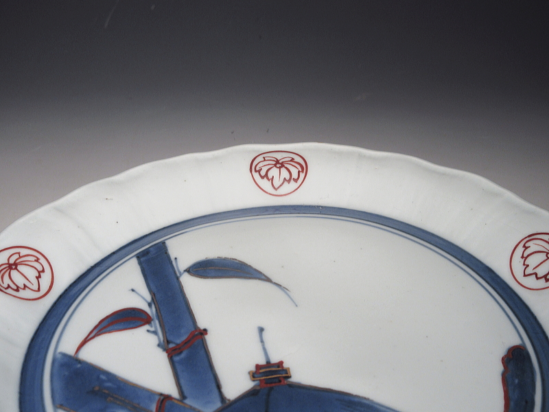 古伊万里　古九谷　赤金銀彩　竹東屋文　七寸皿【明暦～寛文】