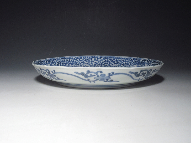 古伊万里 染付 全面蛸唐草丸文散らし 七寸皿 5枚組【享保~宝暦】