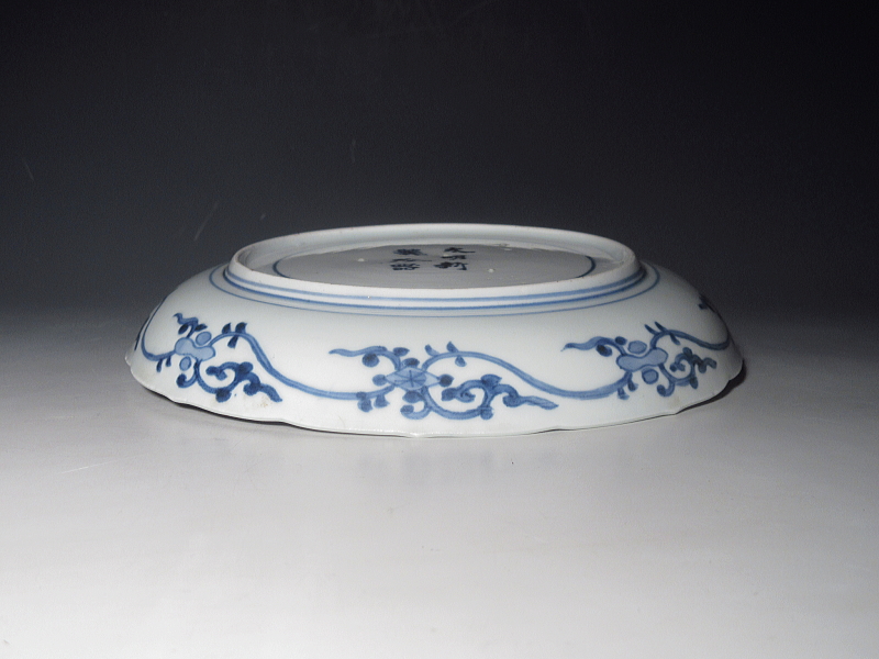 古伊万里 染付 全面蛸唐草丸文散らし 七寸皿 5枚組【享保~宝暦】