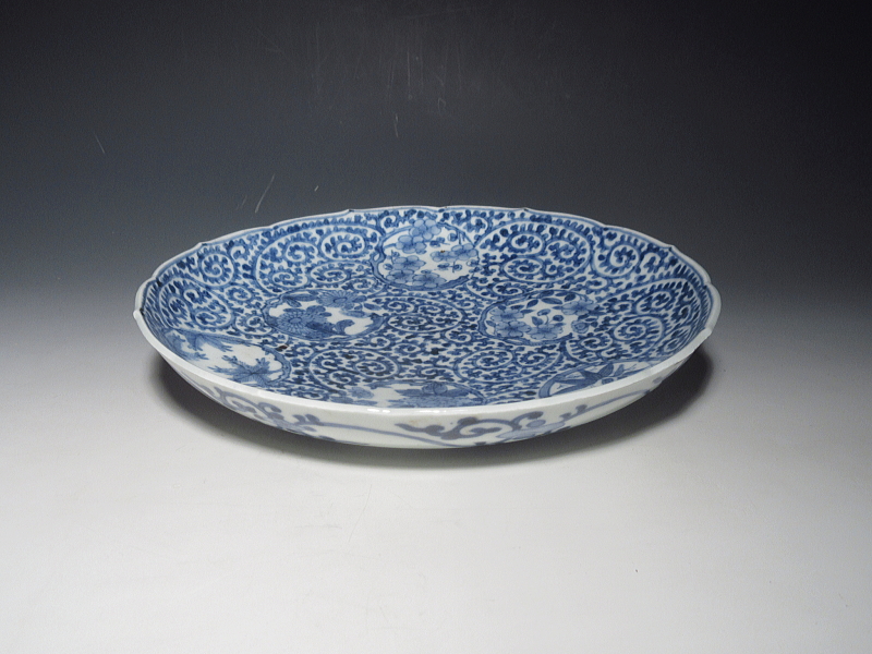 古伊万里 染付 全面蛸唐草丸文散らし 七寸皿 5枚組【享保~宝暦】