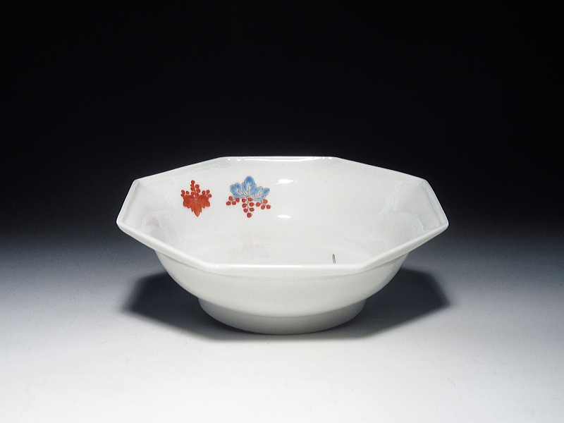 古伊万里　柿右衛門　籬桐葉文　八角面取小鉢【延宝】