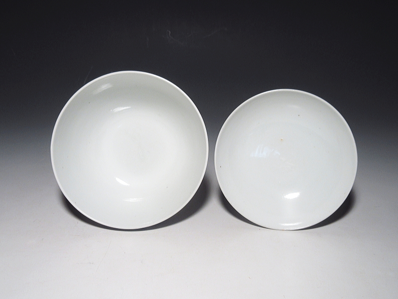 古伊万里　染付　菊花市松文　蓋茶碗　５客組【元禄～享保】