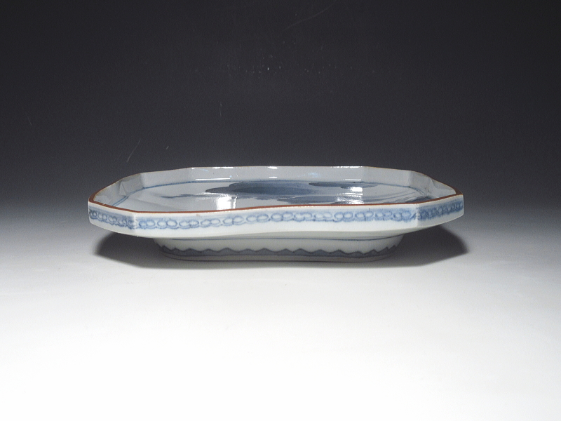 古伊万里 藍柿右衛門 松竹梅虎文 隅切皿【延宝~元禄】