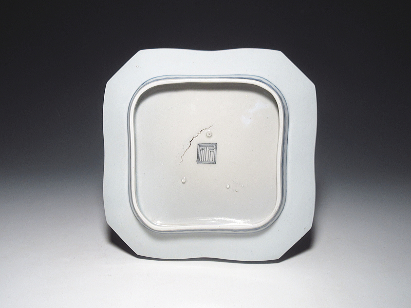 古伊万里 藍柿右衛門 松竹梅虎文 隅切皿【延宝~元禄】