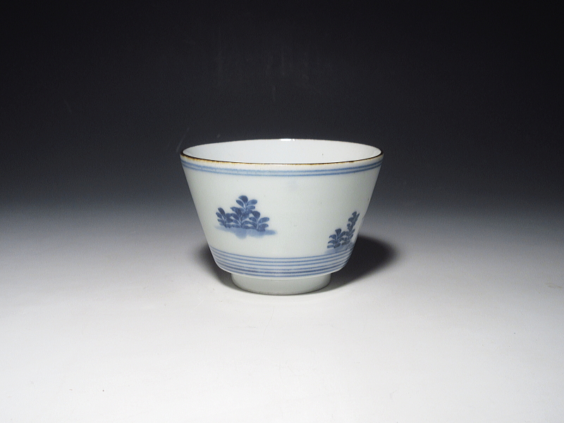 古伊万里　藍柿右衛門　輪線八ッ橋文　猪口　５客組【元禄】