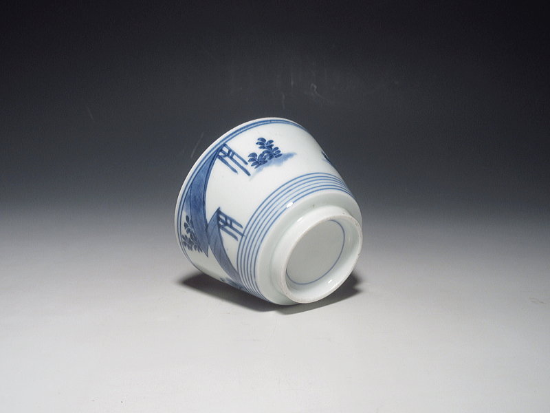 古伊万里　藍柿右衛門　輪線八ッ橋文　猪口　５客組【元禄】