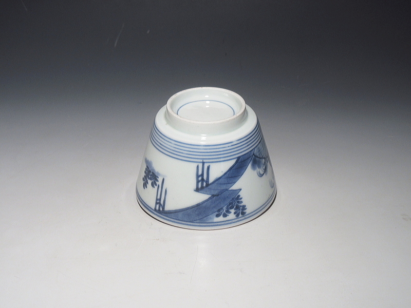 古伊万里　藍柿右衛門　輪線八ッ橋文　猪口　５客組【元禄】