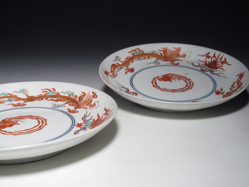 古伊万里　柿右衛門　宝珠飛龍文　五寸皿　５枚組【延宝】