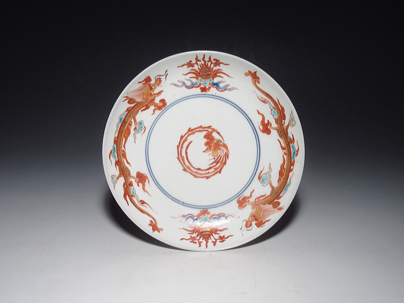 古伊万里　柿右衛門　宝珠飛龍文　五寸皿　５枚組【延宝】