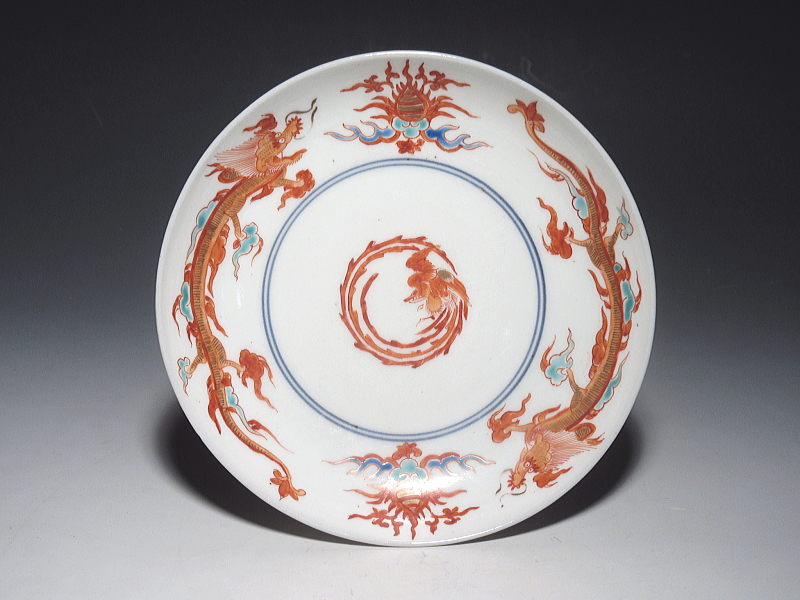 古伊万里　柿右衛門　宝珠飛龍文　五寸皿　５枚組【延宝】