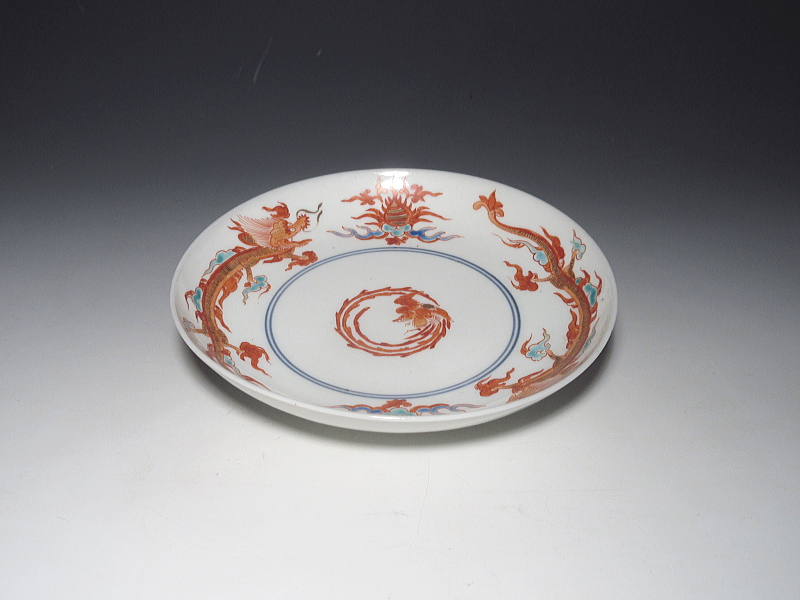 古伊万里　柿右衛門　宝珠飛龍文　五寸皿　５枚組【延宝】