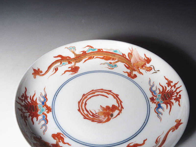 古伊万里　柿右衛門　宝珠飛龍文　五寸皿　５枚組【延宝】