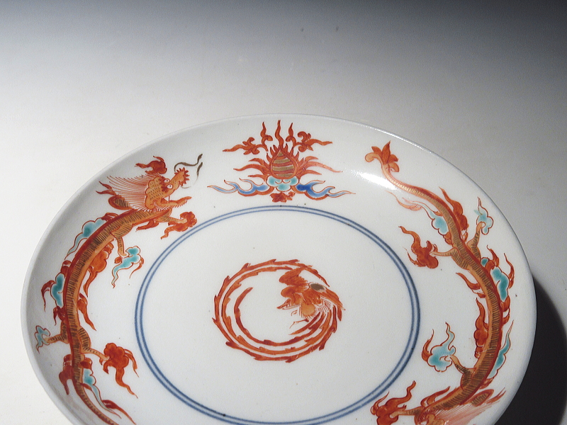 古伊万里　柿右衛門　宝珠飛龍文　五寸皿　５枚組【延宝】