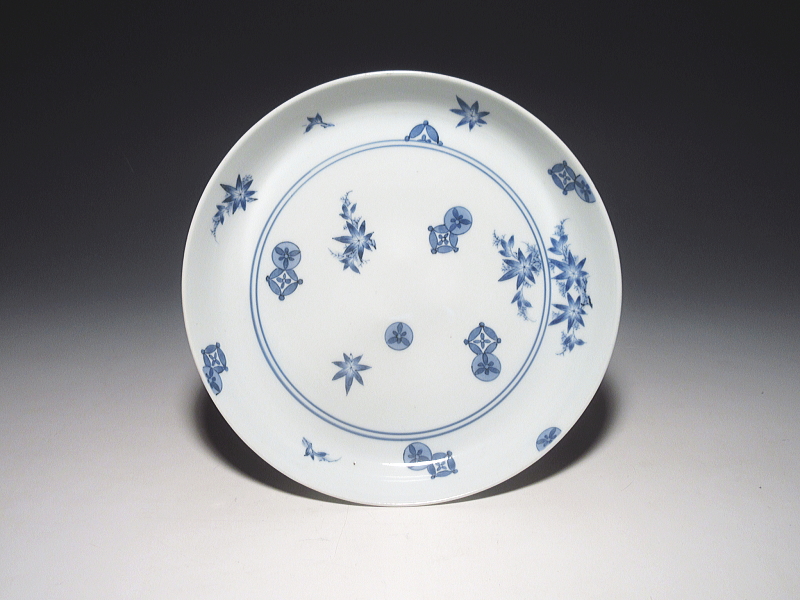 古伊万里　藍柿右衛門　楓七宝文　六寸皿【延宝】