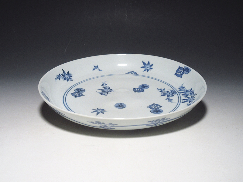 古伊万里　藍柿右衛門　楓七宝文　六寸皿【延宝】