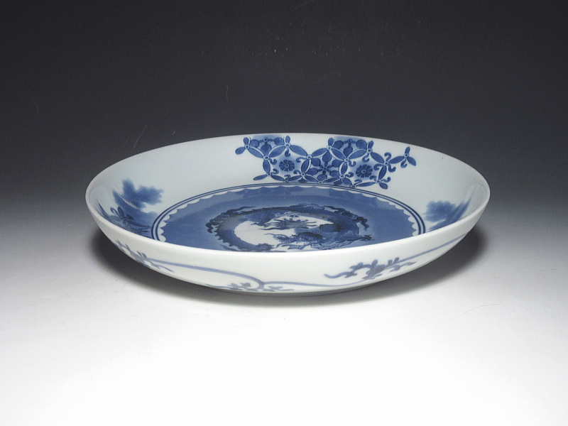 古伊万里 藍柿右衛門 団龍七宝文 七寸皿【延宝】