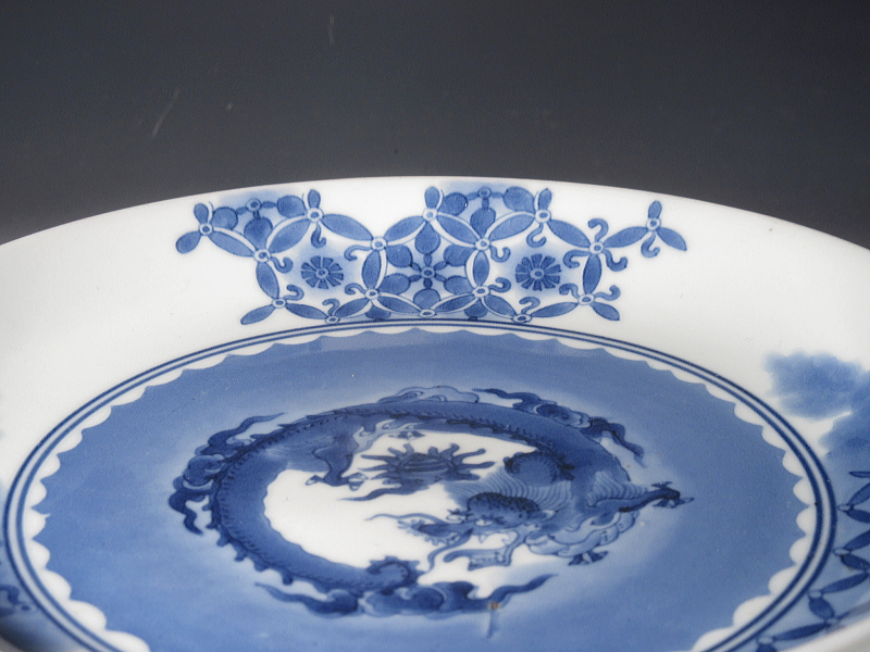 古伊万里 藍柿右衛門 団龍七宝文 七寸皿【延宝】