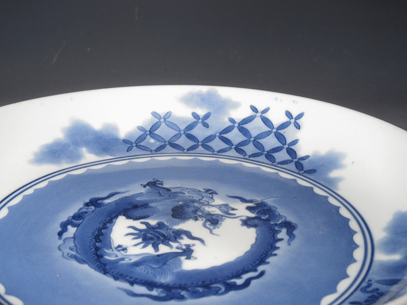 古伊万里 藍柿右衛門 団龍七宝文 七寸皿【延宝】