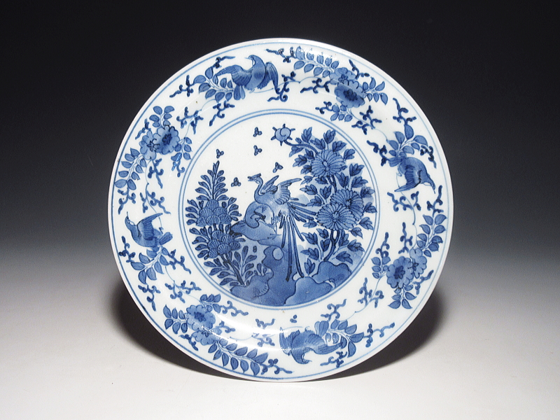 古伊万里　藍柿右衛門　花鳥文　七寸皿【元禄】