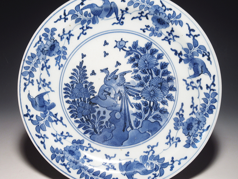 古伊万里　藍柿右衛門　花鳥文　七寸皿【元禄】