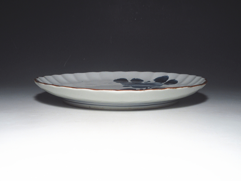 古伊万里　藍九谷　牡丹唐草文　七寸皿【寛文】