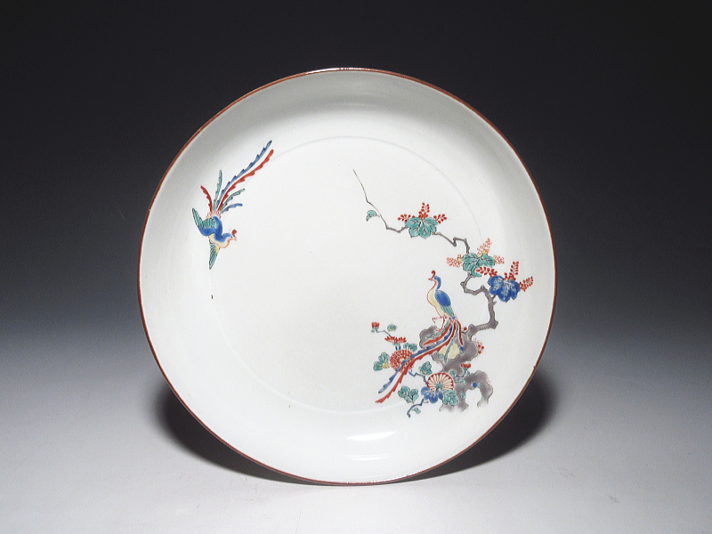 古伊万里　柿右衛門　孔雀花鳥文　七寸皿【延宝】