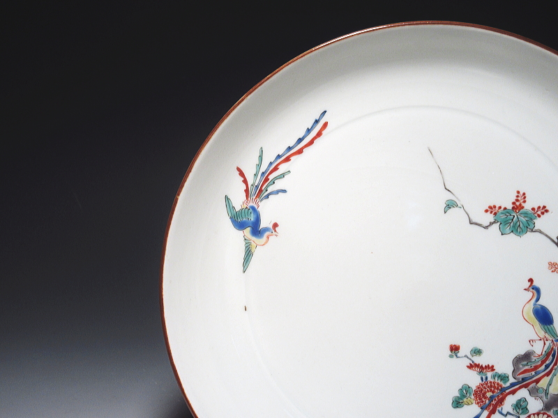 古伊万里　柿右衛門　孔雀花鳥文　七寸皿【延宝】