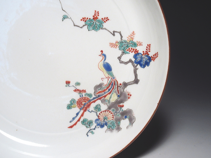 古伊万里　柿右衛門　孔雀花鳥文　七寸皿【延宝】