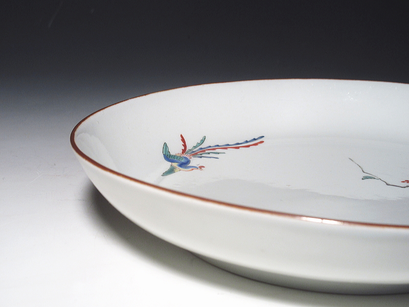 古伊万里　柿右衛門　孔雀花鳥文　七寸皿【延宝】