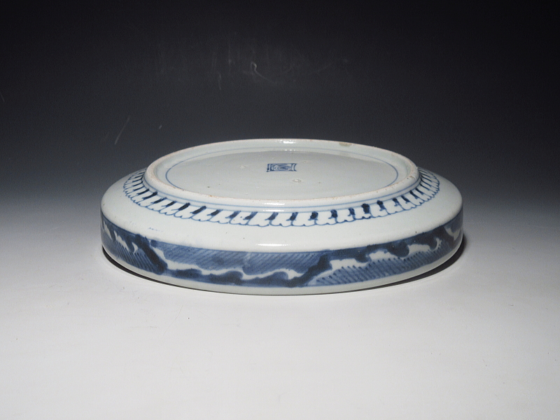 古伊万里 染付 窓絵蛸唐草文 盤形七寸皿 5枚組【宝暦】