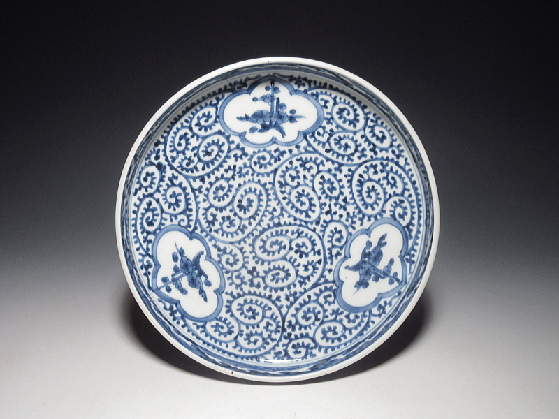 古伊万里 染付 窓絵蛸唐草文 盤形七寸皿 5枚組【宝暦】