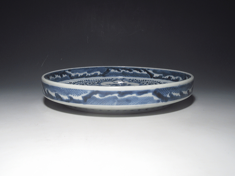 古伊万里 染付 窓絵蛸唐草文 盤形七寸皿 5枚組【宝暦】