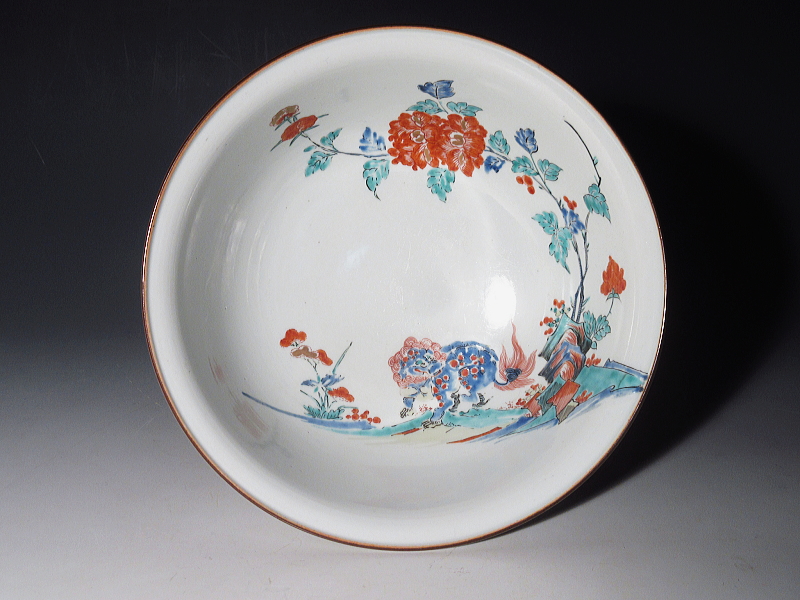 古伊万里　柿右衛門　唐獅子牡丹文　丸鉢【延宝】