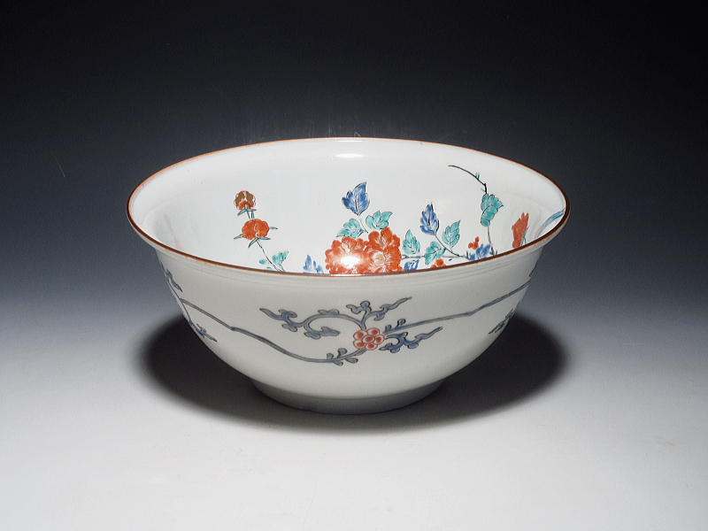 古伊万里 柿右衛門 唐獅子牡丹文 丸鉢【延宝】